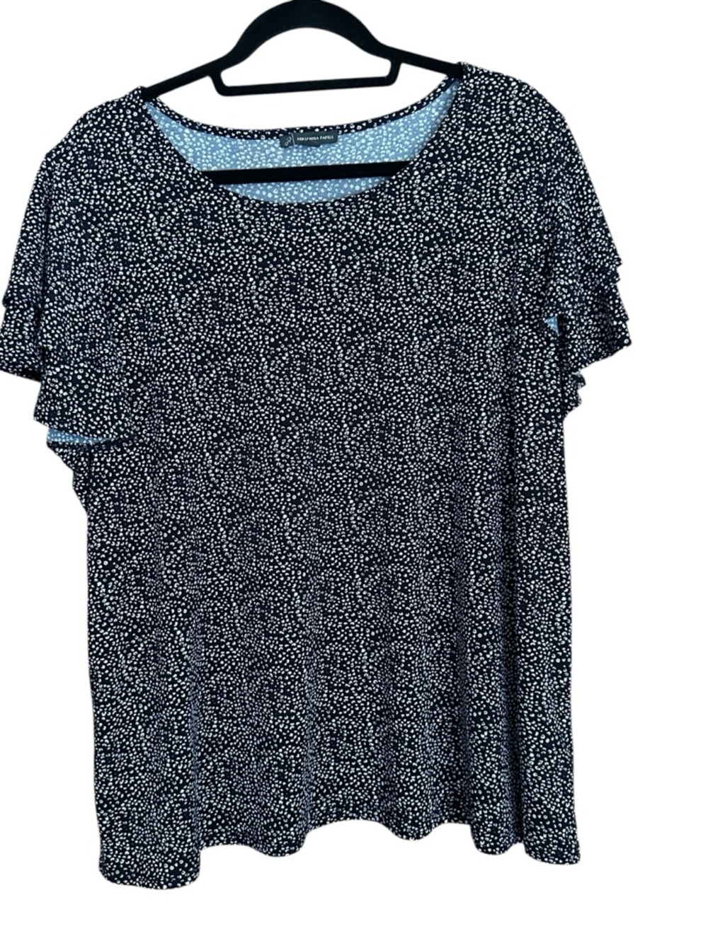 Adrianna Papell Navy and White Dot Short Sleeve Top